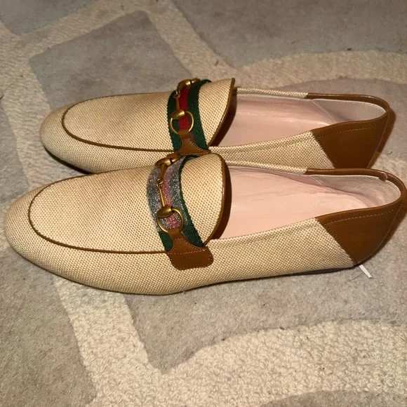 Gucci Tan and Brown Loafers with Green Accent - Picture 3 of 16